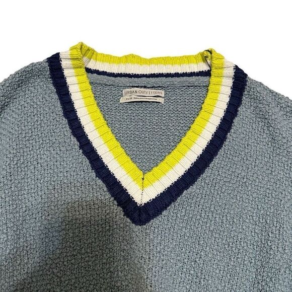 Urban Outfitters Blue Navy Yellow White V Neck Long Sleeve Casual Sweater XS - Picture 2 of 6